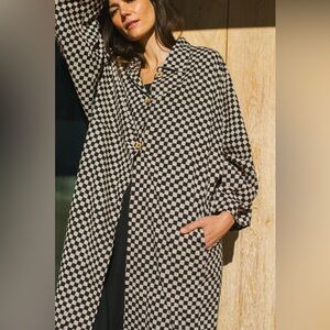 Erica Kim x World of Crow Black Tan Checkered Lightweight Duster Jacket Small